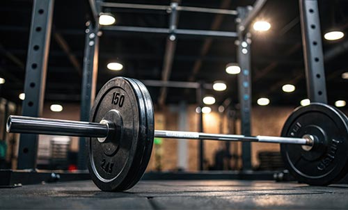 a bar loaded with weight in a weight room